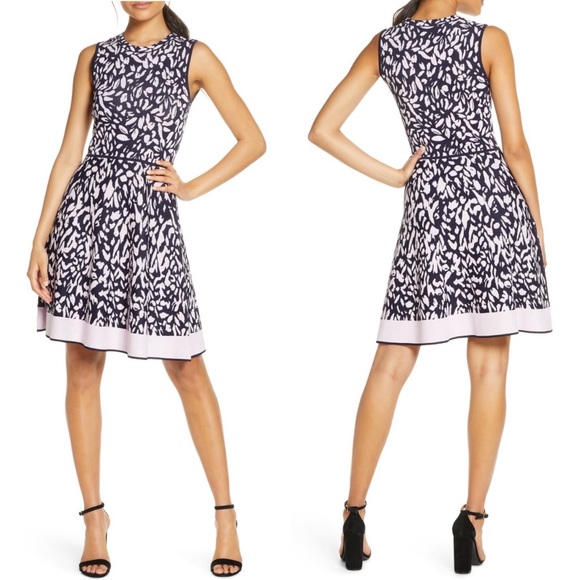 ELIZA J Dress Floral Print Sleeveless Knit Purple